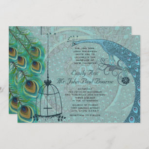 Invitación de casamiento de bodas de pájaro de pav