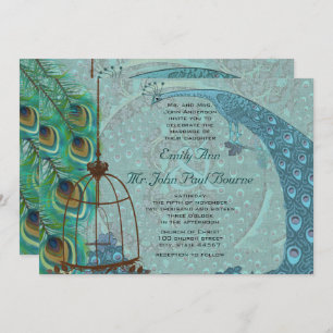 Invitación de casamiento de bodas de pájaro de pav