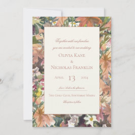 Invitación de casamiento de borde de acuarela flor