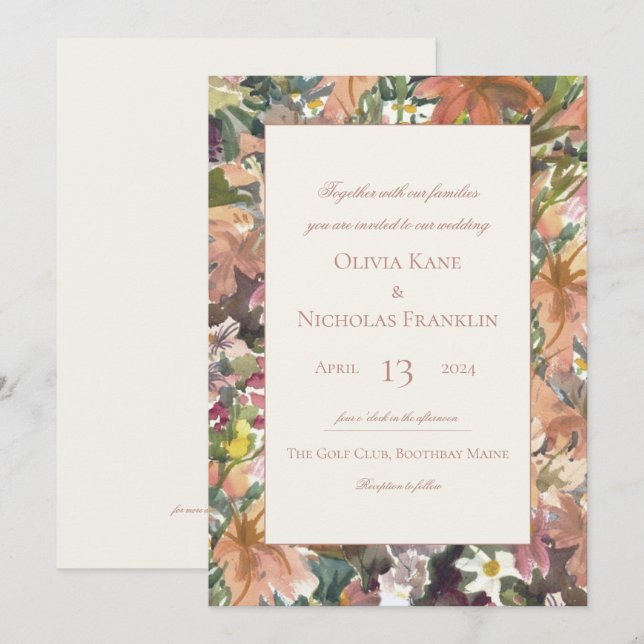 Invitación de casamiento de borde de acuarela flor (Anverso / Reverso)