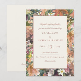 Invitación de casamiento de borde de acuarela flor