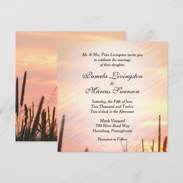 Invitación de casamiento de campo de puesta al sol (Anverso / Reverso)