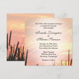Invitación de casamiento de campo de puesta al sol