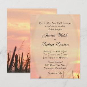Invitación de casamiento de campo de puesta al sol
