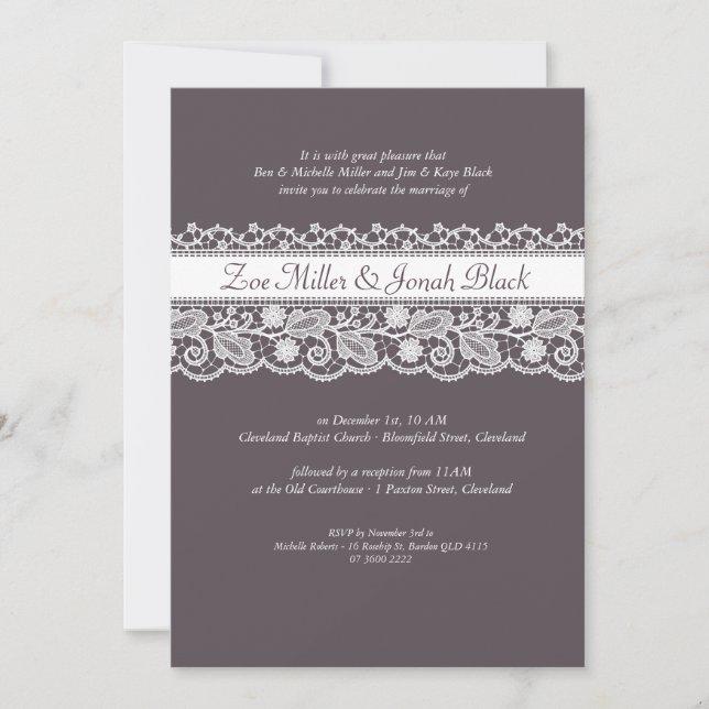Invitación de casamiento de cinta de encaje (Anverso)