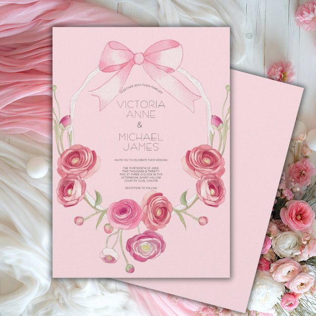 Invitación de casamiento de cinta floral rosa (Subido por el creador)