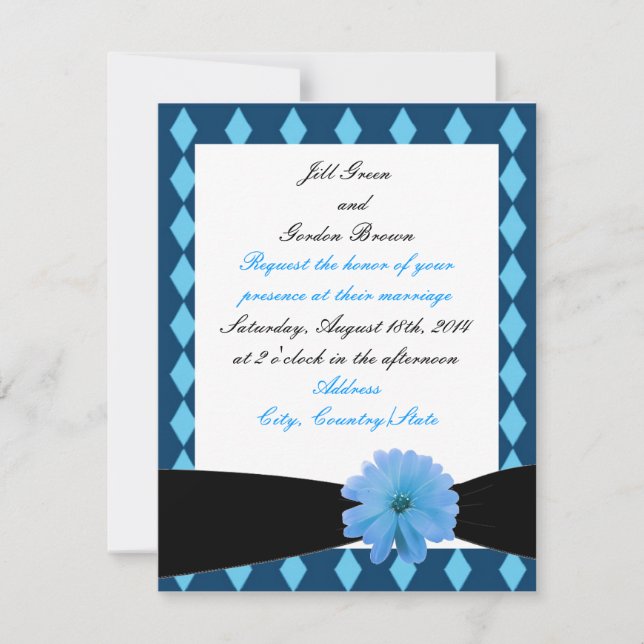 Invitación de casamiento de cinta negra de flor az (Anverso)