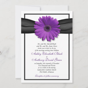 Invitación de casamiento de cinta negra morada