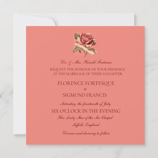 Invitación de casamiento de cinta rosa rosada vint (Reverso)