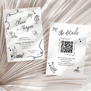 Invitación de casamiento de código QR con doodle d
