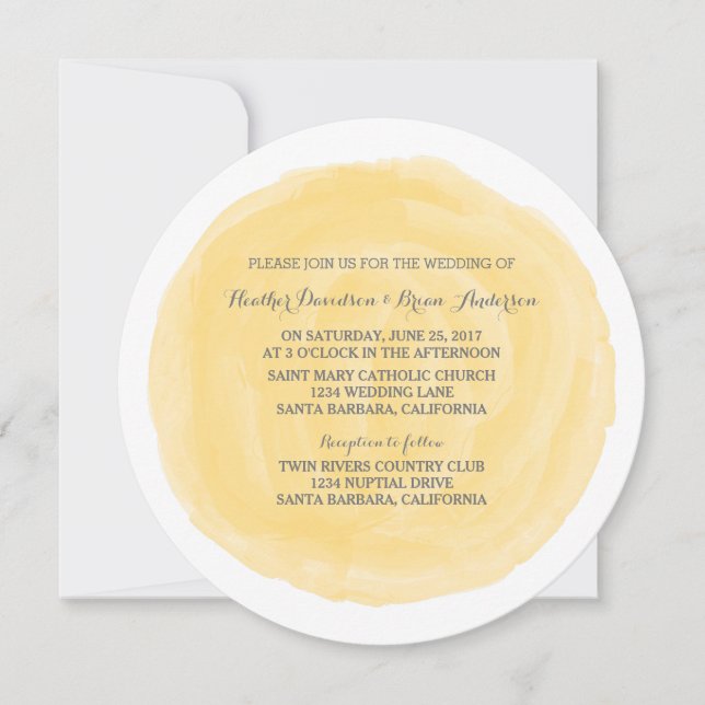 Invitación de casamiento de color amarillo redondo (Anverso)