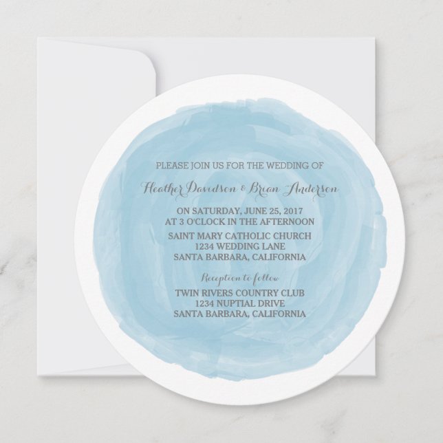 Invitación de casamiento de color azul redondo (Anverso)