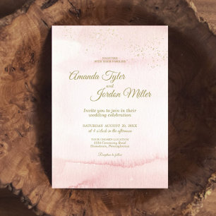 Invitación de casamiento de color de agua rosada t