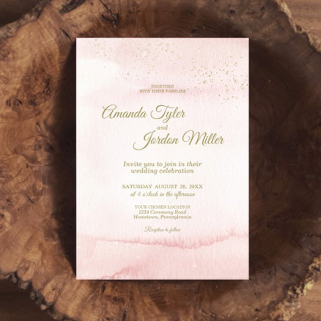 Invitación de casamiento de color de agua rosada t (Subido por el creador)