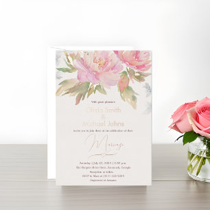 Invitación de casamiento de color de agua rosado p
