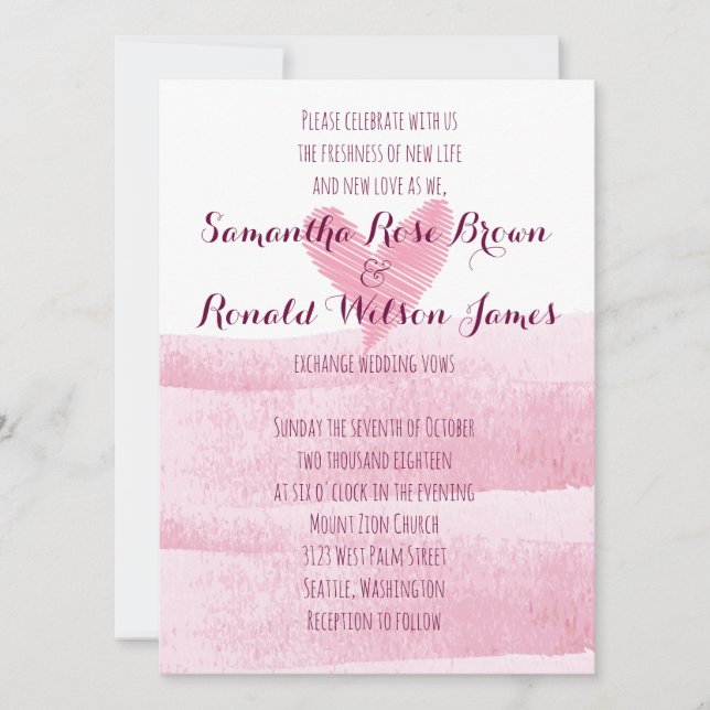 Invitación de casamiento de color rosa (Anverso)