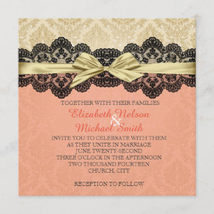 Invitación de casamiento de coral de encaje de cin