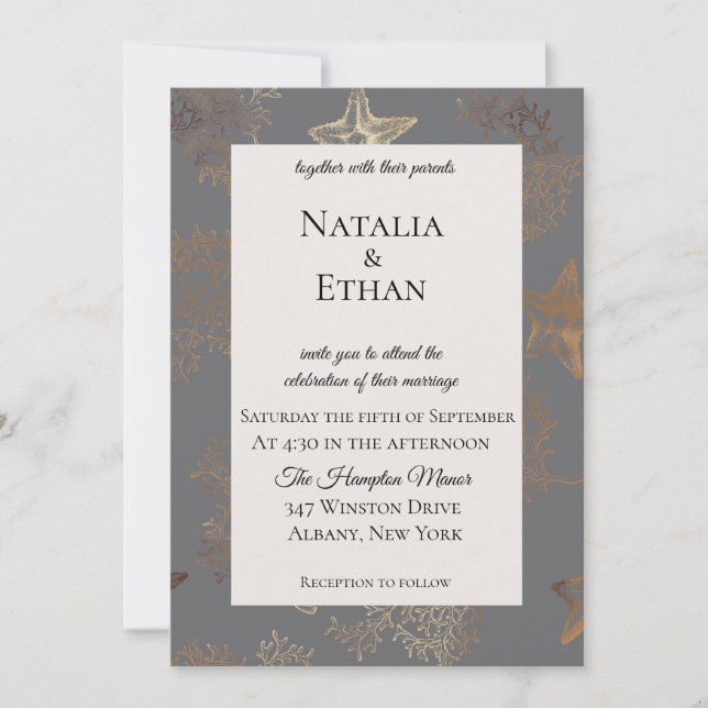 Invitación de casamiento de coral de Starfish Glow (Anverso)