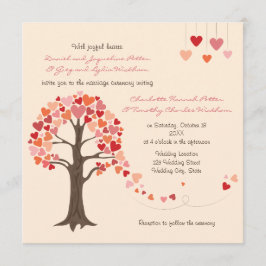 Invitación de casamiento de corazones de árbol de