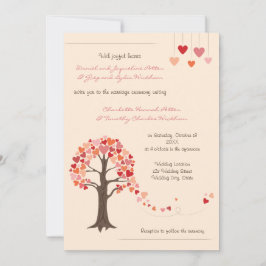 Invitación de casamiento de corazones de árbol de 