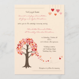 Invitación de casamiento de corazones de árbol de