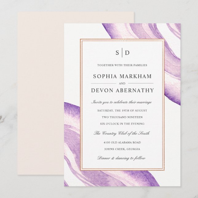 Invitación de casamiento de corte de agate de colo (Anverso / Reverso)