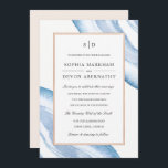 Invitación de casamiento de corte de agate de colo<br><div class="desc">Elegantes invitaciones de boda,  con un marco falso de Relieve metalizado dorado y un diseño de ágata acuarela en azul.</div>