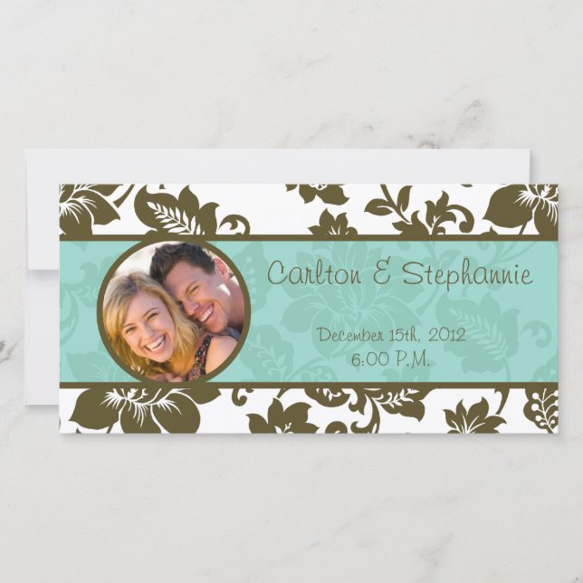 Invitación de casamiento de Damasco con flores mar (Anverso)