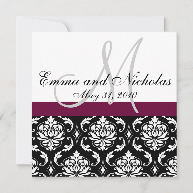 Invitación de casamiento de Damasco en monograma d (Anverso)