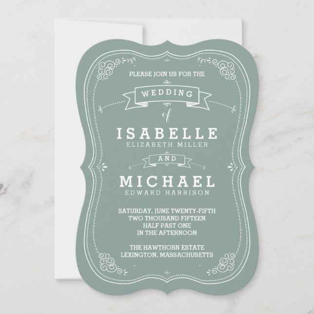 Invitación de casamiento de desplazamiento vintage (Anverso)