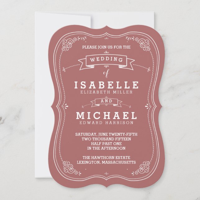 Invitación de casamiento de desplazamiento vintage (Anverso)