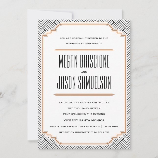 Invitación de casamiento de diamante negro y cobre (Anverso)