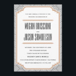 Invitación de casamiento de diamante negro y cobre<br><div class="desc">Esta bonita invitación presenta un bonito patrón de diamante, que recuerda a la época del Art Déco. ¡Tipografía negra, de cobre y audaz marca el tono para un acontecimiento glamoroso! También está disponible la tarjeta de coincidencia Save-the-Date y Response. Añade un sello de boda de Envelopments de nuestra extensa colección...</div>