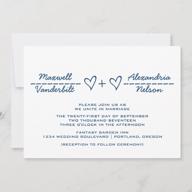 Invitación de casamiento de ecuación de corazón az (Anverso)