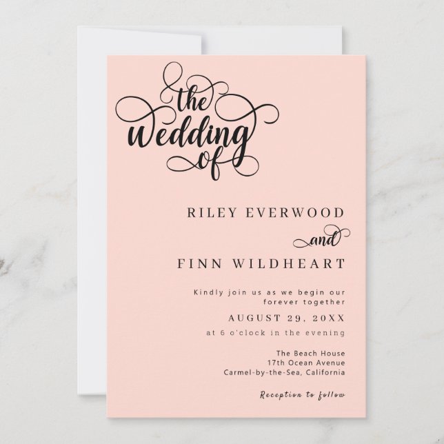 Invitación de casamiento de escritura caligráfica  (Anverso)