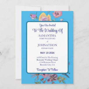 Invitación de casamiento de flor de color azul Bud