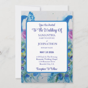Invitación de casamiento de flor de color azul de 