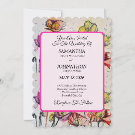 Invitación de casamiento de flor de color de agua