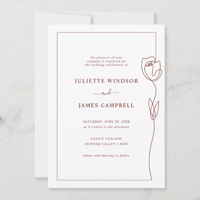 Invitación de casamiento de flor Rosa de dibujo de (Anverso)