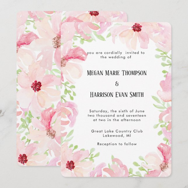 Invitación de casamiento de flores acuarela modern (Anverso / Reverso)