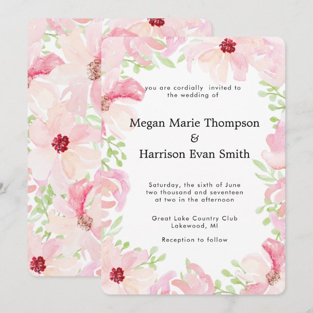 Invitación de casamiento de flores acuarela modern (Anverso / Reverso)