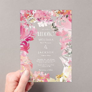 Invitación de casamiento de flores color rosa y Ru