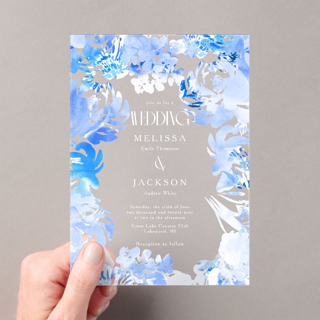 Invitación de casamiento de flores de color azul (Insitu (portátil))