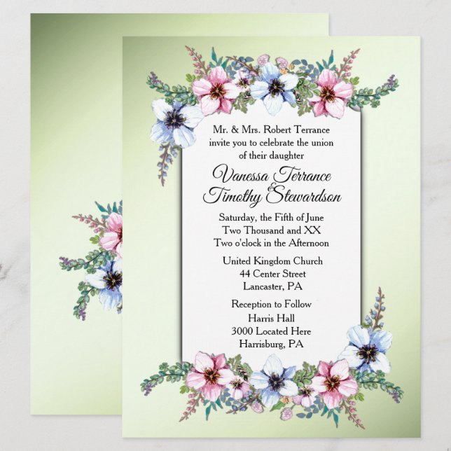 Invitación de casamiento de flores de color brilla (Anverso / Reverso)
