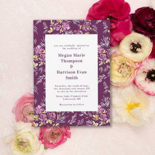 Invitación de casamiento de flores de color púrpur