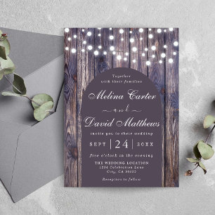 Invitación de casamiento de fondo de madera con lu
