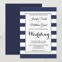 Invitación de casamiento de franjas azul y blanca 