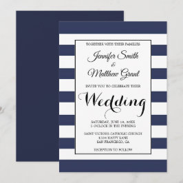 Invitación de casamiento de franjas azul y blanca 
