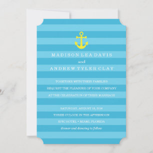 Invitación de casamiento de franjas náuticas azule