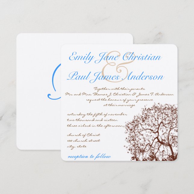 Invitación de casamiento de fuente azul brillante  (Anverso / Reverso)